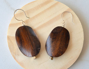 Brown Wood Big Large Statement Dangle Earrings - Miranda