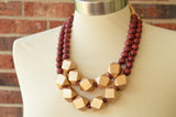 Brown Gold Statement Beaded Wood Chunky Multi Strand Necklace - Riley