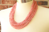 Pink Cherry Quartz Statement Beaded Chunky Faceted Stone Necklace - Tara