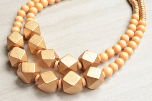 Yellow Gold Statement Beaded Wood Chunky Multi Strand Necklace - Riley