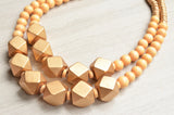 Yellow Gold Statement Beaded Wood Chunky Multi Strand Necklace - Riley