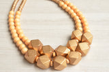 Yellow Gold Statement Beaded Wood Chunky Multi Strand Necklace - Riley