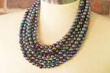 Gray Rainbow Acrylic Lucite Bead Chunky Multi Strand Statement Necklace - Alana