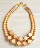 Yellow Gold Statement Beaded Wood Chunky Multi Strand Necklace - Riley