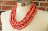 Pink Black Faux Howlite Lucite Beaded Multi Strand Chunky Statement Necklace - Lauren