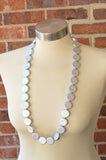 Silver Long Bead Matte Acrylic Lucite Womens Statement Necklace - Alexis