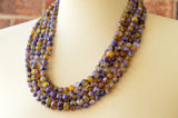 Purple Yellow Statement Beaded Chunky Faceted Stone Necklace - Tara