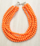 Orange Acrylic Lucite Bead Chunky Statement Necklace - Alana