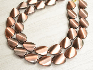 Copper Acrylic Statement Lucite Bead Chunky Metal Necklace
