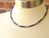 Mens Purple Gray Thin Hematite Magnesite Beaded Long Short Necklace - Wyatt