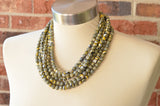 Black Yellow White Swirl Beaded Chunky Glass Multi Strand Statement Necklace - Michelle