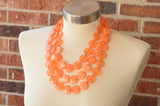 Orange Lucite Acrylic Beaded Multi Strand Chunky Statement Necklace - Charlotte