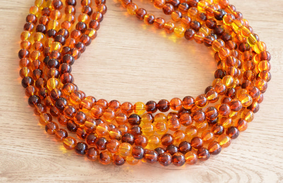 Amber Brown Lucite Bead Acrylic Chunky Multi Strand Statement Necklace - Alana