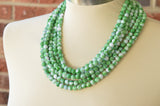 Green White Acrylic Lucite Bead Chunky Multi Strand Statement Necklace - Michelle