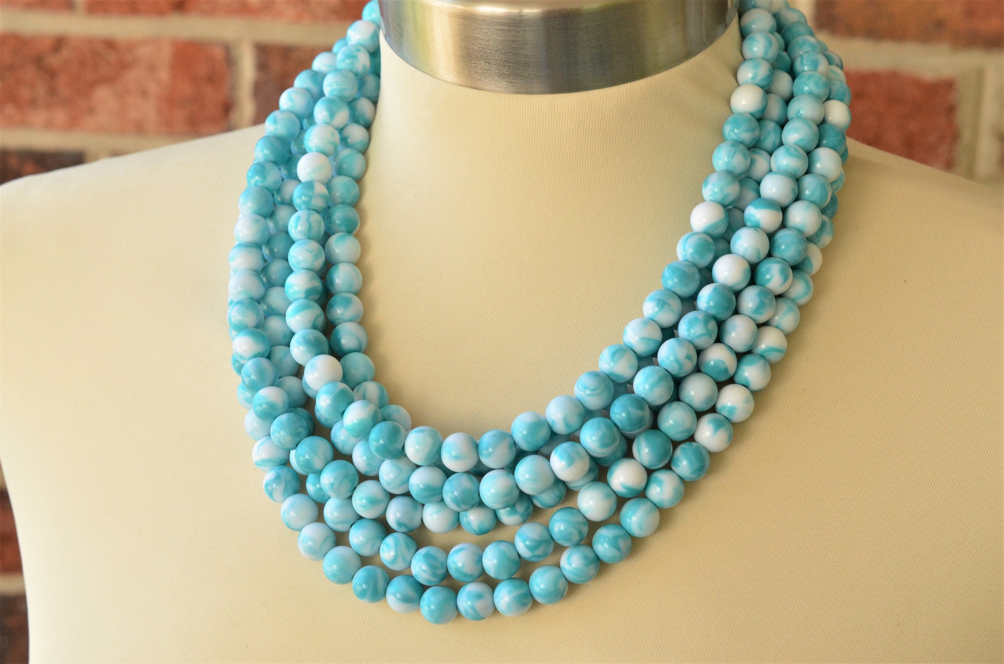 Chunky Cluster Statement Necklace - Colorful Blue & White Collar - Uni –  Bling Beaded Baubles