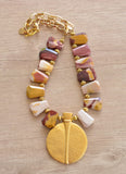 Yellow Red Pendant Statement Beaded Long Necklace - Ultimo