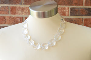 Clear Acrylic Beaded Multi Strand Chunky Statement Necklace - Elizabeth