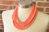 Coral Orange Pink Acrylic Lucite Bead Chunky Statement Necklace - Alana