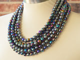 Gray Rainbow Acrylic Lucite Bead Chunky Multi Strand Statement Necklace - Alana