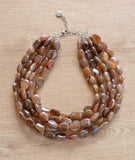 Brown Lucite Acrylic Beaded Multi Strand Chunky Statement Necklace - Lauren