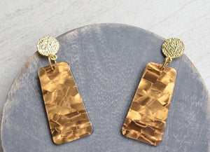 Gold Mother of Pearl Acrylic Lucite Dangle Big Womens Statement Earrings - Nevaeh