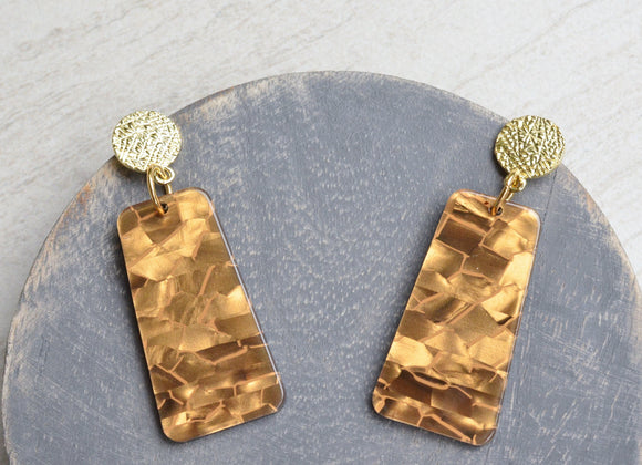 Gold Acrylic Lucite Dangle Big Womens Statement Earrings - Nevaeh