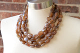 Brown Lucite Acrylic Beaded Multi Strand Chunky Statement Necklace - Lauren