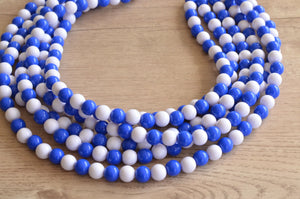 Blue White Acrylic Lucite Bead Chunky Multi Strand Statement Necklace - Alana