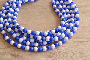 Blue White Acrylic Lucite Bead Chunky Multi Strand Statement Necklace - Alana