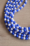 Blue White Acrylic Lucite Bead Chunky Multi Strand Statement Necklace - Alana