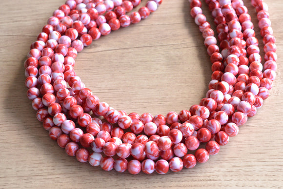 Red White Acrylic Lucite Bead Chunky Multi Strand Statement Necklace - Alana