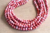 Red White Acrylic Lucite Bead Chunky Multi Strand Statement Necklace - Alana