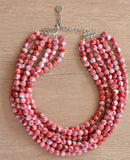 Red White Acrylic Lucite Bead Chunky Multi Strand Statement Necklace - Alana