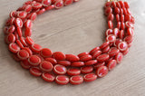 Red Gold Acrylic Bead Chunky Multi Strand Statement Necklace - Ava