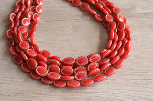 Red Gold Acrylic Bead Chunky Multi Strand Statement Necklace - Ava