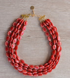 Red Gold Acrylic Bead Chunky Multi Strand Statement Necklace - Ava