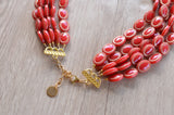 Red Gold Acrylic Bead Chunky Multi Strand Statement Necklace - Ava