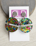 Rainbow Glitter Lucite Big Large Dangle Statement Earrings - Orville