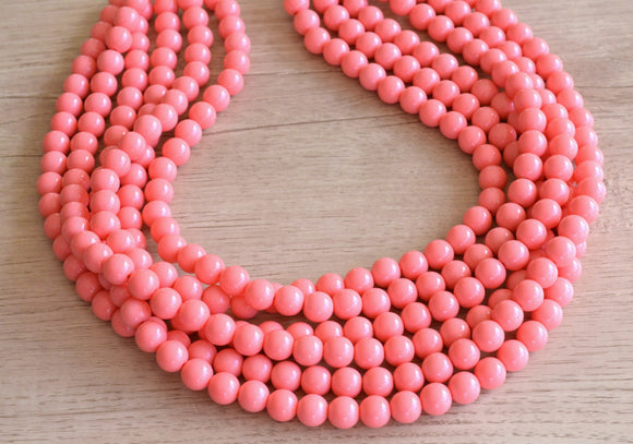 Coral Pink Acrylic Lucite Bead Chunky Statement Necklace - Alana