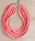 Coral Pink Acrylic Lucite Bead Chunky Statement Necklace - Alana