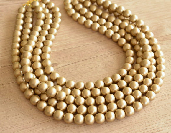 Gold Matte Acrylic Big Bead Chunky Lucite Statement Necklace - Alana