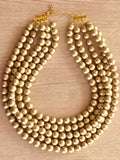 Gold Matte Acrylic Big Bead Chunky Lucite Statement Necklace - Alana
