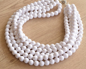 White Acrylic Big Bead Chunky Multi Strand Statement Necklace - Alana