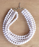 White Acrylic Bead Chunky Multi Strand Statement Necklace - Alana