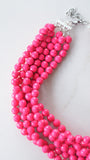 Hot Pink Beaded Acrylic Chunky Multi Strand Statement Necklace - Angelina