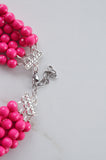 Hot Pink Beaded Acrylic Chunky Multi Strand Statement Necklace - Angelina