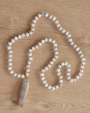 Gray Black White Agate Bead Knotted Pendant Long Statement Necklace - Freya