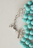 Turquoise Blue Beige Acrylic Bead Chunky Multi Strand Statement Necklace - Alana