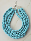 Turquoise Blue Lucite Acrylic Beaded Chunky Multi Strand Statement Necklace - Lauren