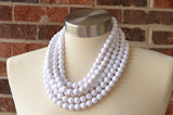 White Acrylic Big Bead Chunky Multi Strand Statement Necklace - Alana
